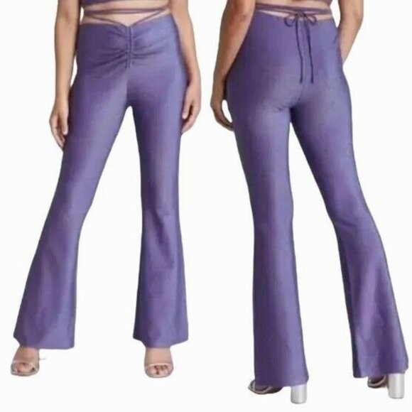 MAUBY Flare Pants Size Small Purple Sparkle Cinch Tie Wrap Belt Waist Pull On